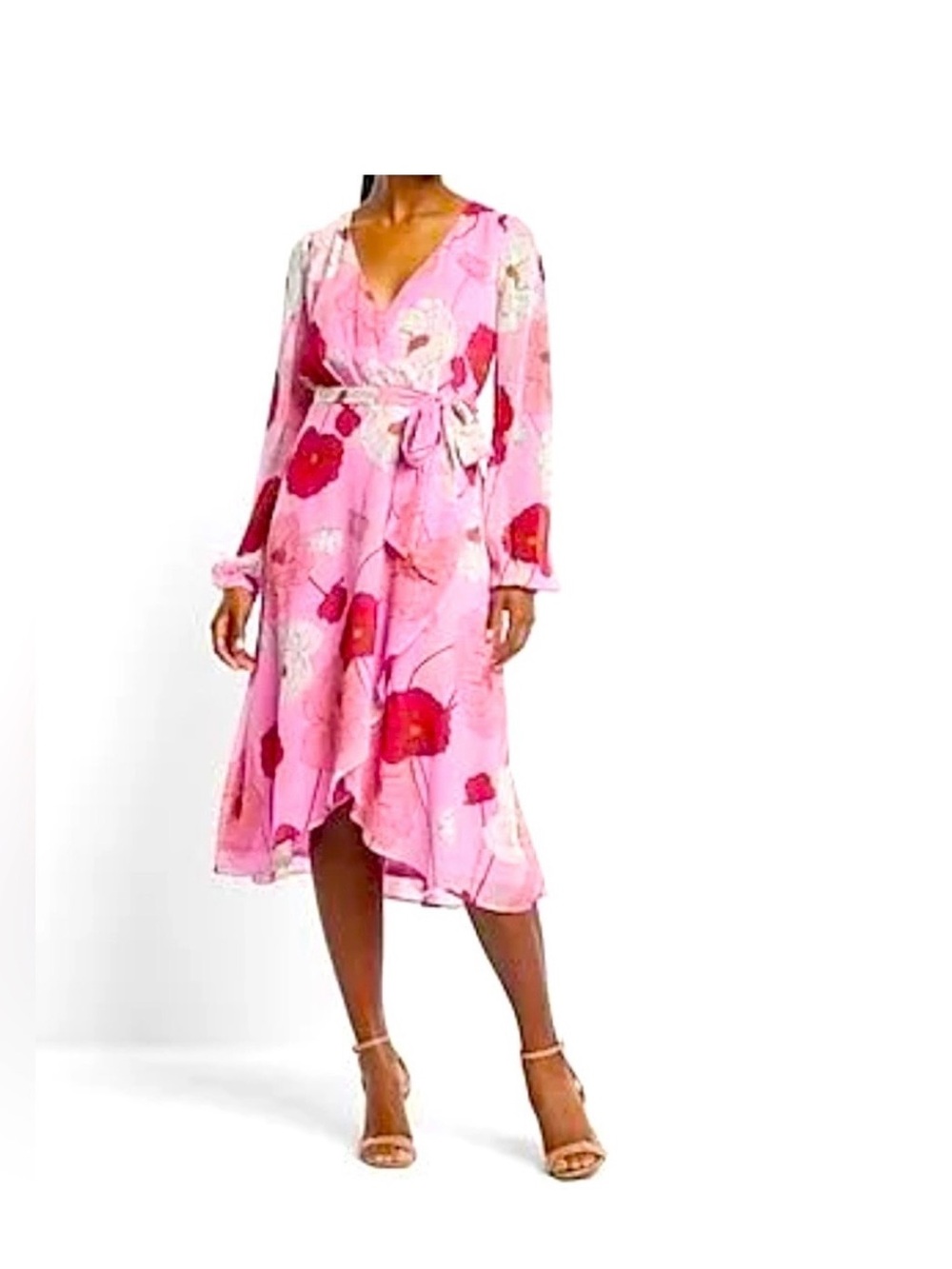 Express Pink and Red Floral Midi Dress